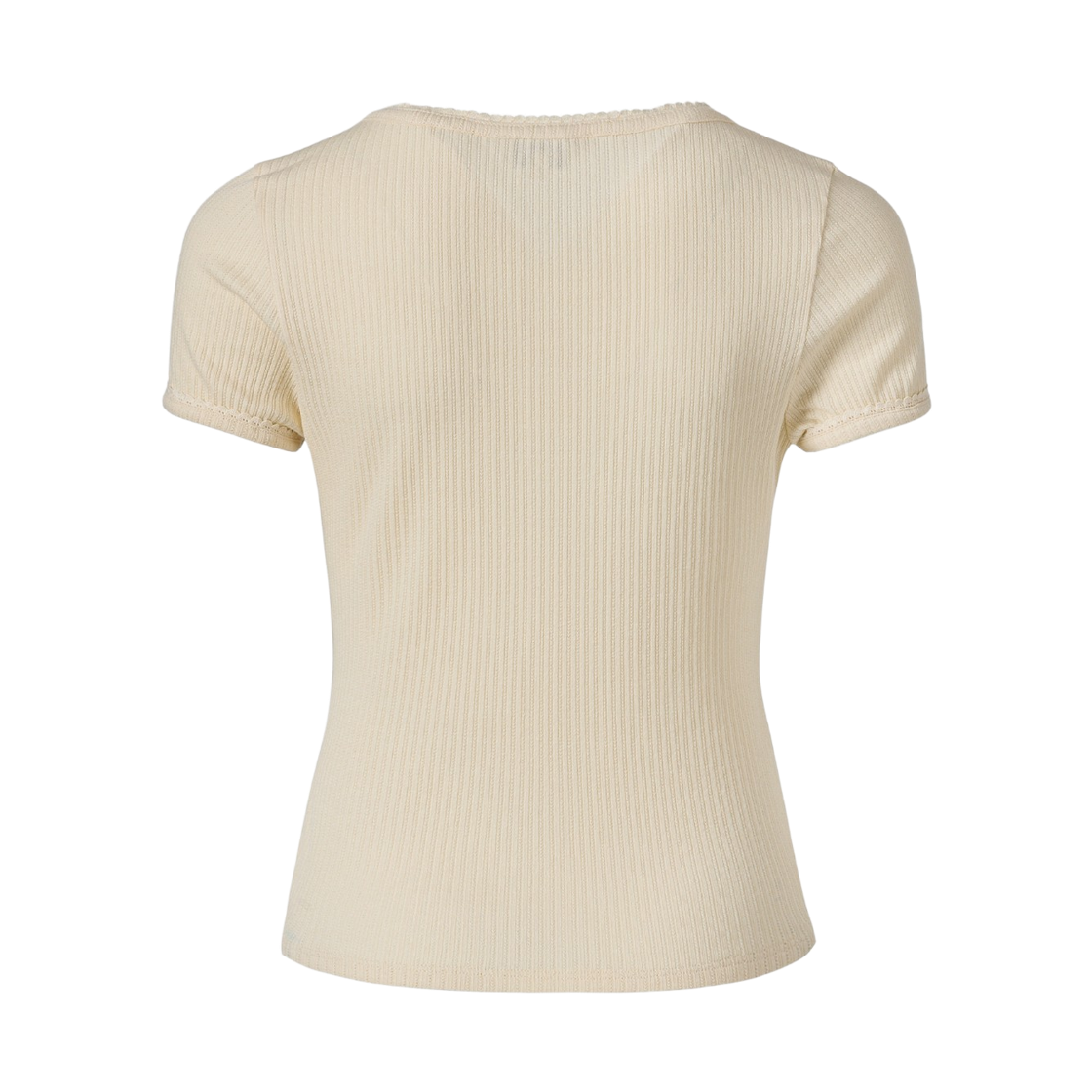 (W) 쿠메 포인텔 스쿱 넥 티셔츠 버터((W) KUME Pointelle Scoop Neck T-Shirt - Butter) - 2
