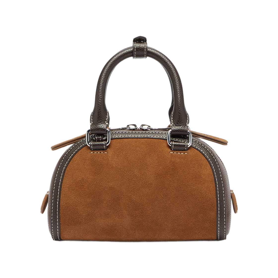 디젤 1DR 돔 스몰 볼링백 스웨이드 앤 그레이니 PU 브라운(Diesel 1DR Dome Small Bowling Bag In Suede and Grainy PU Brown)