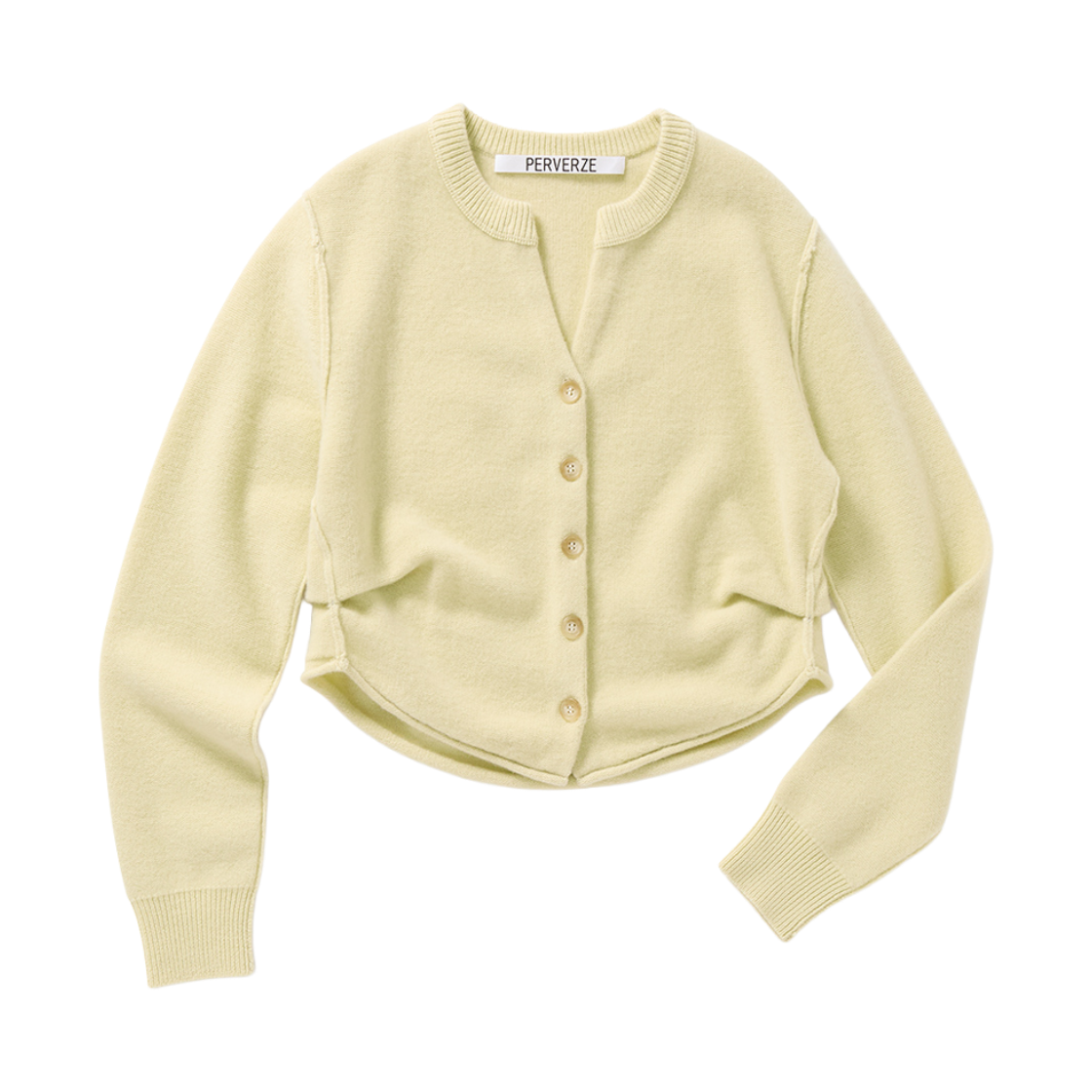 퍼버즈 우먼 사이드 턱 니트 가디건 크림 - 26FW(Perverze Women Side Tuck Knit Cardigan Cream - 26FW)