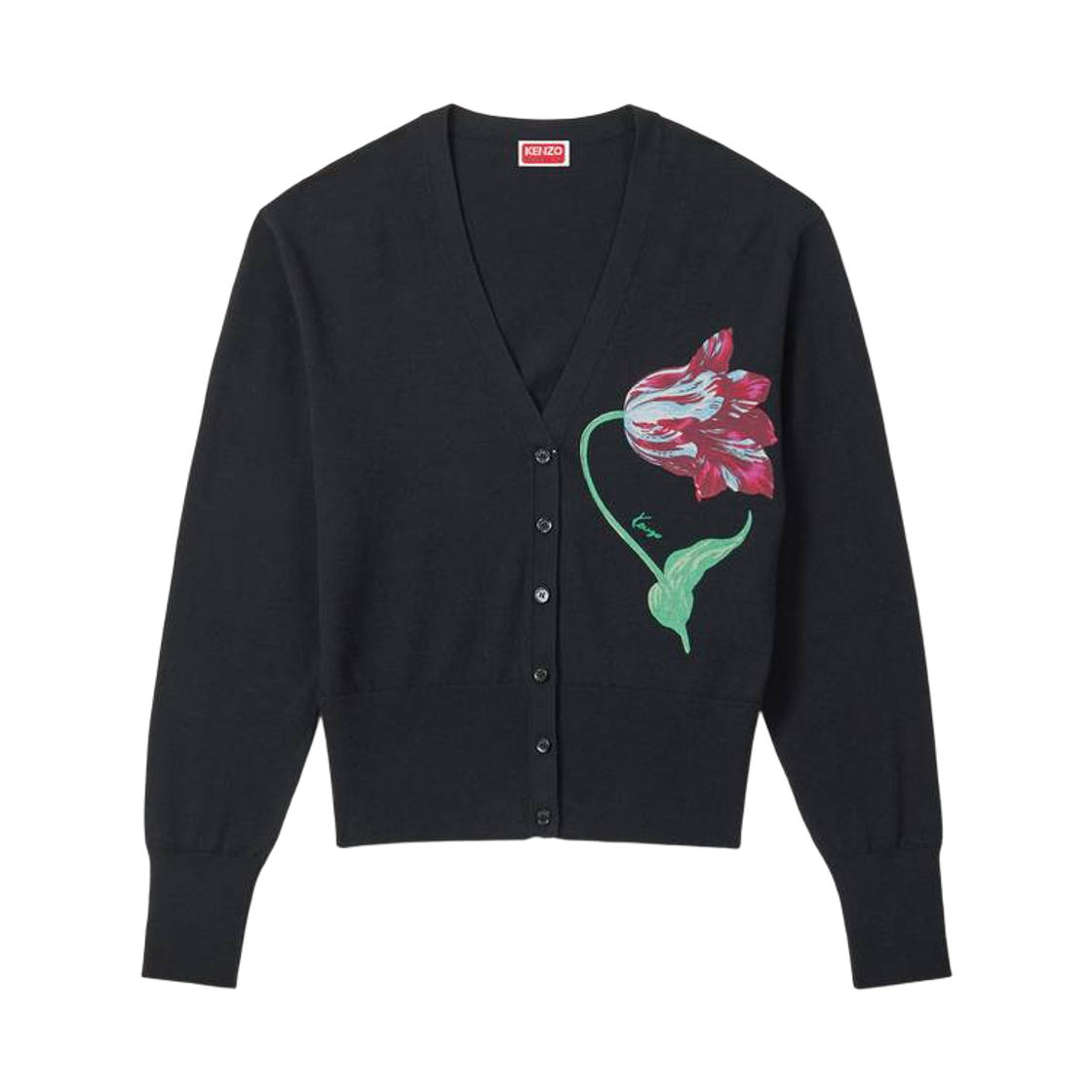 FG62CA7643ES-99J (W) Kenzo Tulip Cardigan in Cotton Wool Black
