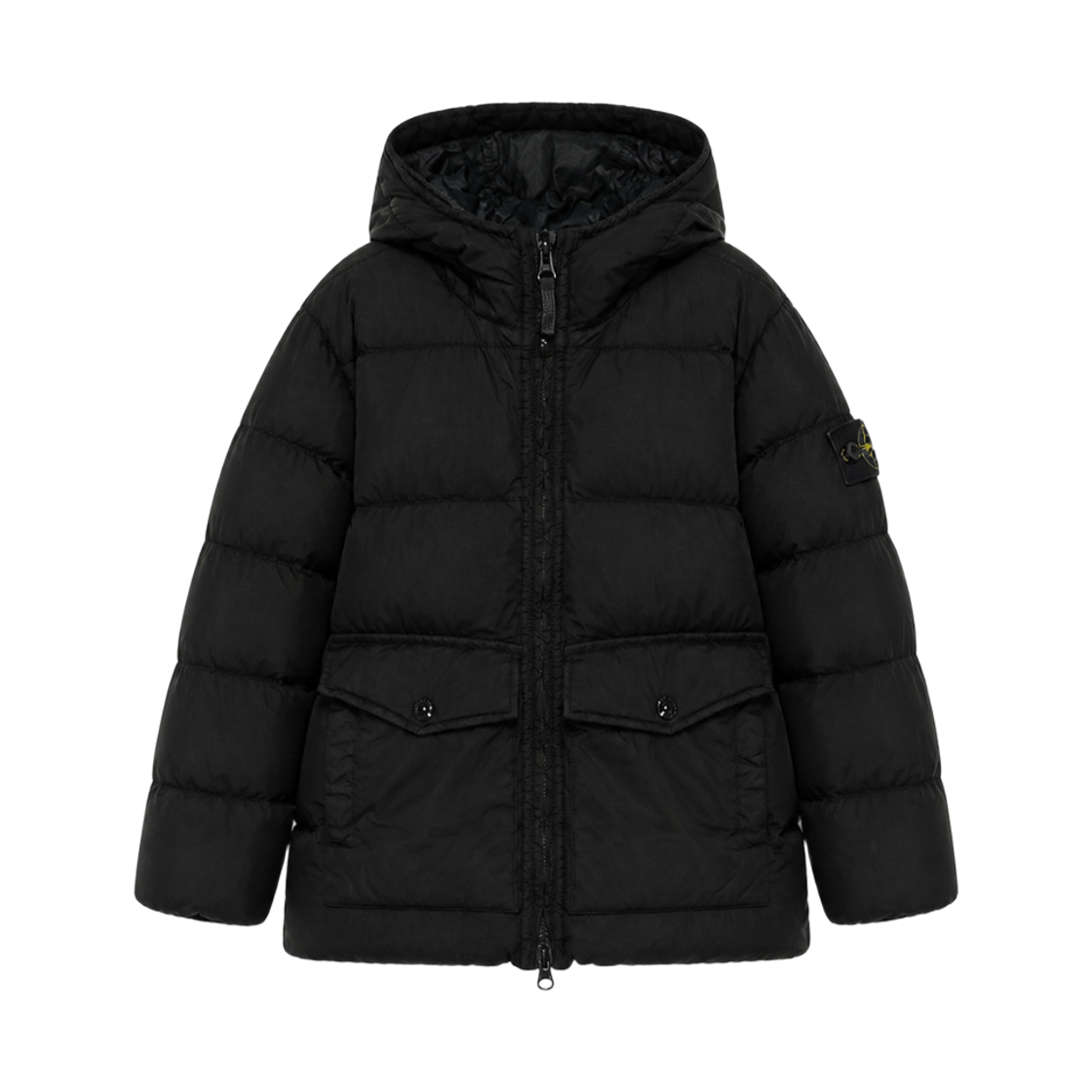 L2S1641000-12S0A23-V0029 (Kids) Stone Island 4100012 Wappen Logo Crinkle Reps Hooded Down Jacket Black - 26FW