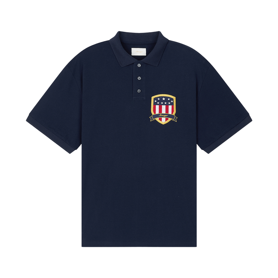 스트레인저 레귤러 핏 엠블럼 실켓 코튼 폴로 셔츠 네이비(Stranger Regular Fit Emblem Silket Cotton Polo Shirt (Navy))