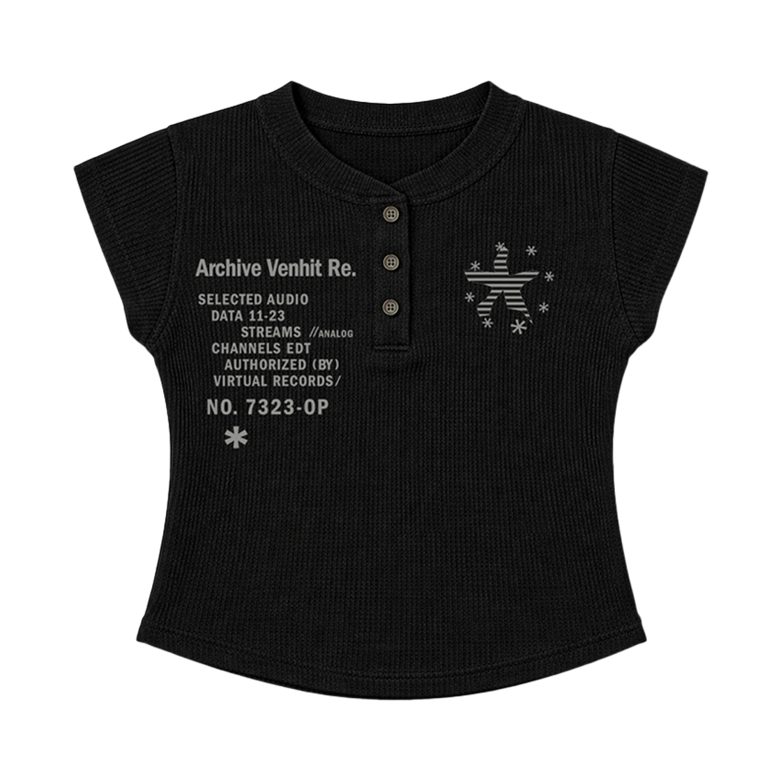 벤힛 스타피쉬 헨리넥 와플 슬림핏 티셔츠 블랙(venhit Starfish Waffle Henley Slim Fit Short Sleeved T-Shirt Black)