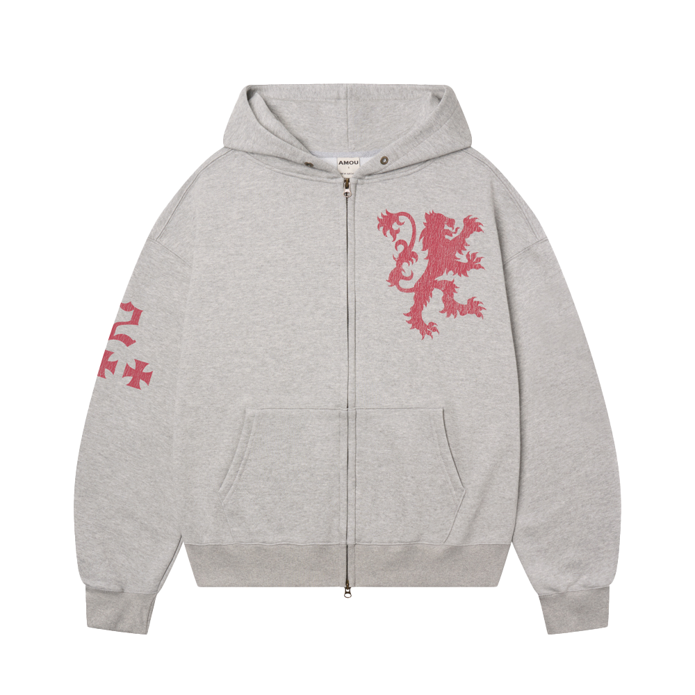 아모우 라이언 후디 집업 그레이(AMOU Lion Hoodie Zip-up Gray)