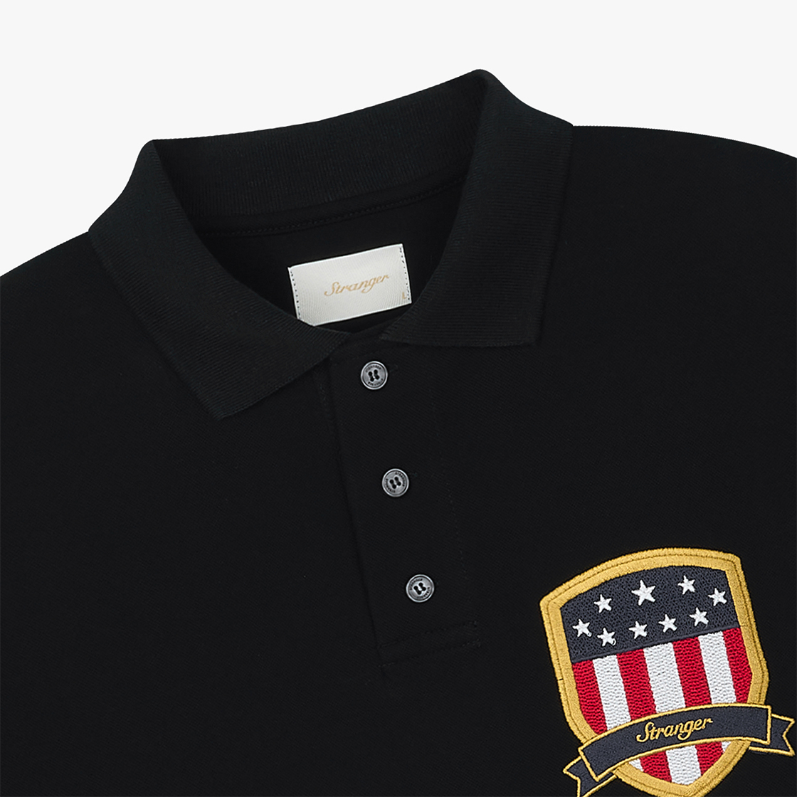 스트레인저 레귤러 핏 엠블럼 실켓 코튼 폴로 셔츠 블랙(Stranger Regular Fit Emblem Silket Cotton Polo Shirt (Black)) - 3