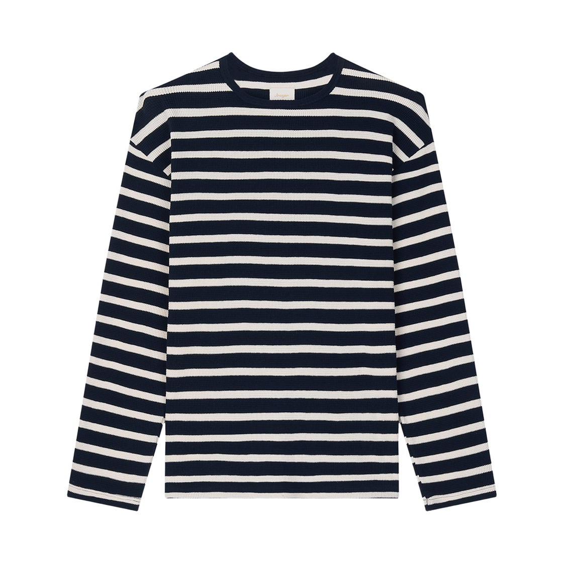 스트레인저 릴렉스 핏 와플 코튼 스트라이프 긴팔 티셔츠 네이비/크림(Stranger Relaxed Fit Waffle Cotton Stripe LS T-Shirt (Navy/Cream))