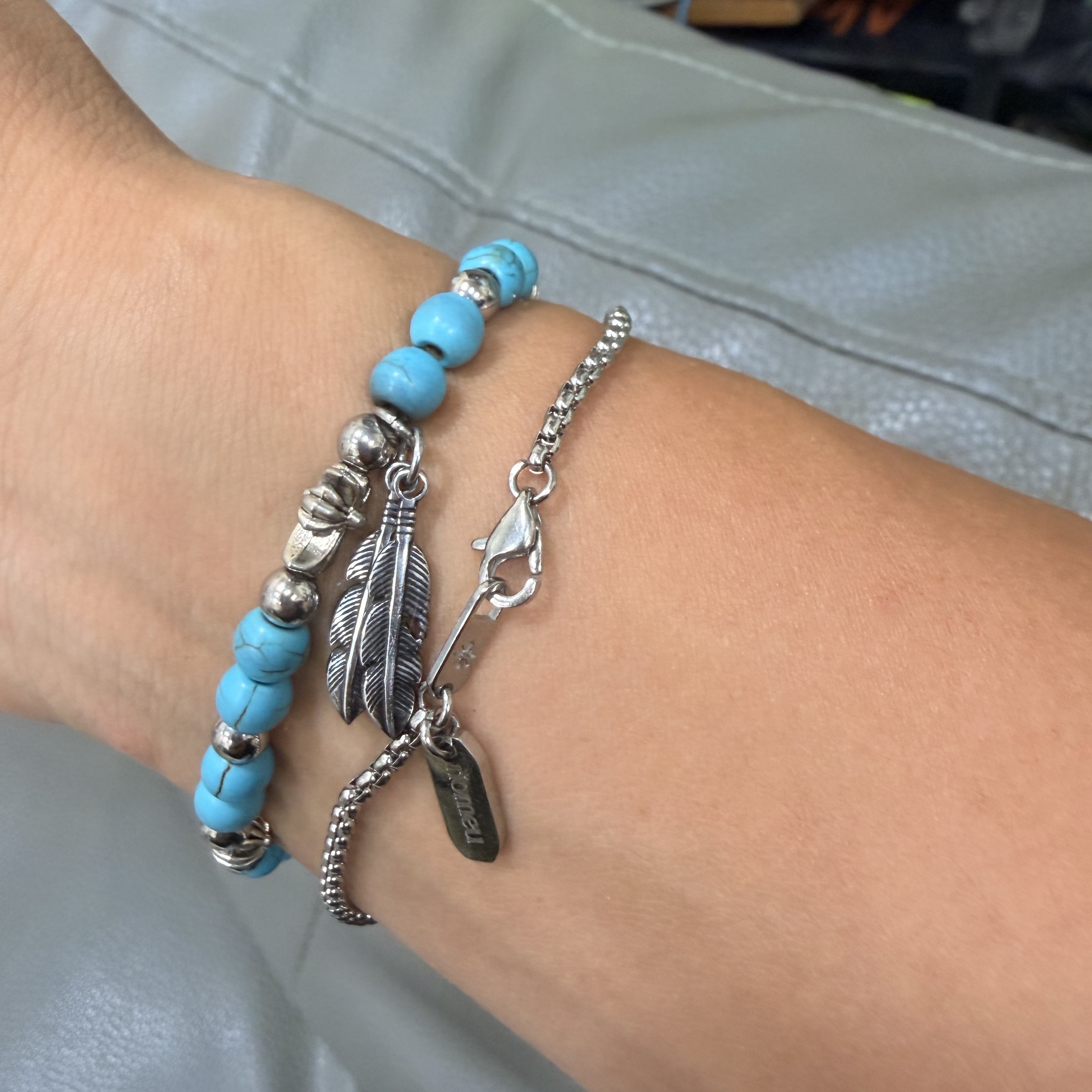 Riomeu Snake Chain Bracelet 2.5mm, December Ten Turquoise Beads Bracelet 착용 스타일