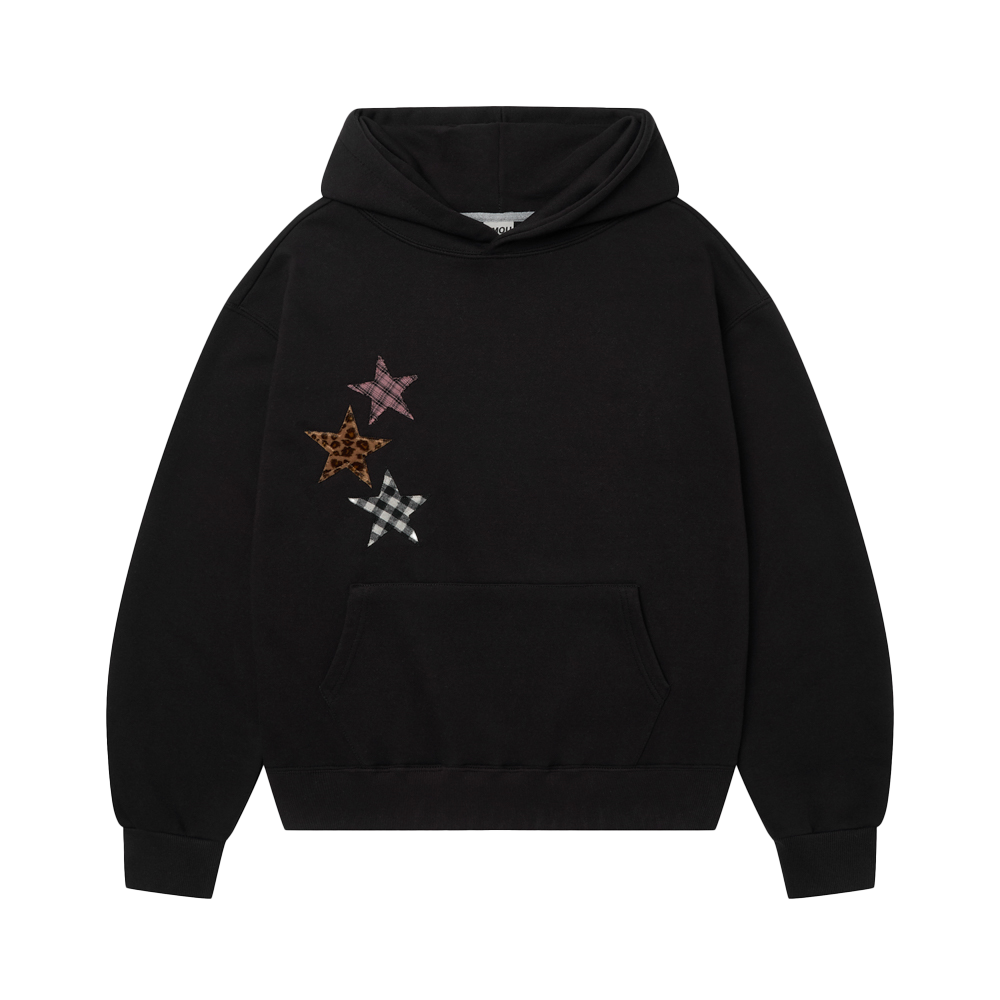 아모우 믹스 스타 아플리케 후디 블랙(AMOU Mix Star Applique Hoodie Black)