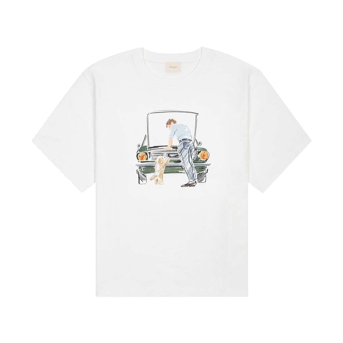 스트레인저 레귤러 핏 타일러 그린카 코튼 티셔츠 화이트(Stranger Regular Fit Tyler Green Car Cotton T-Shirt (White))