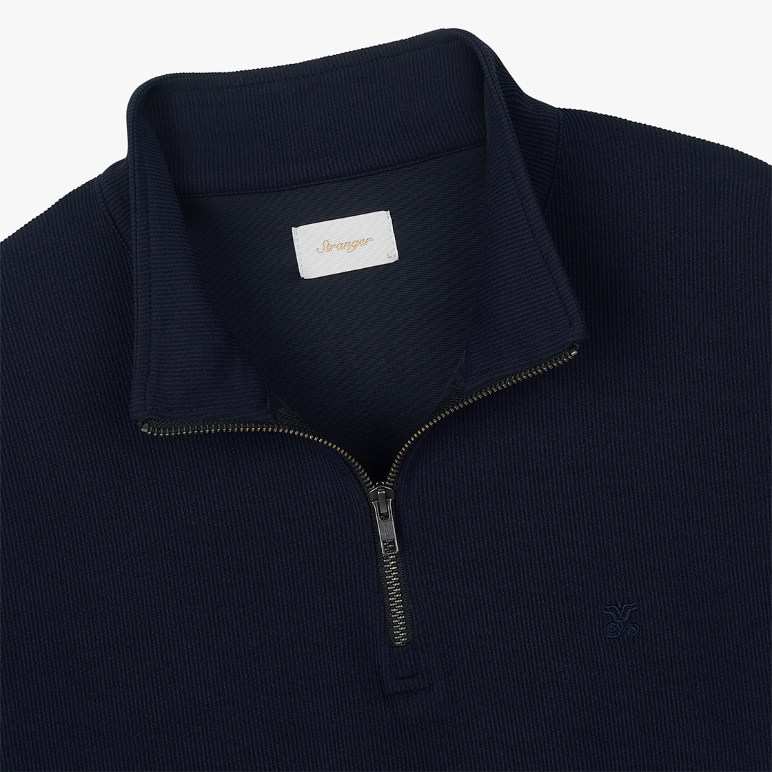 스트레인저 릴렉스 핏 소프트 립 폴리 반집업 네이비(Stranger Relaxed Fit Soft Rib Poly Quarter Zip-Up (Navy)) - 3