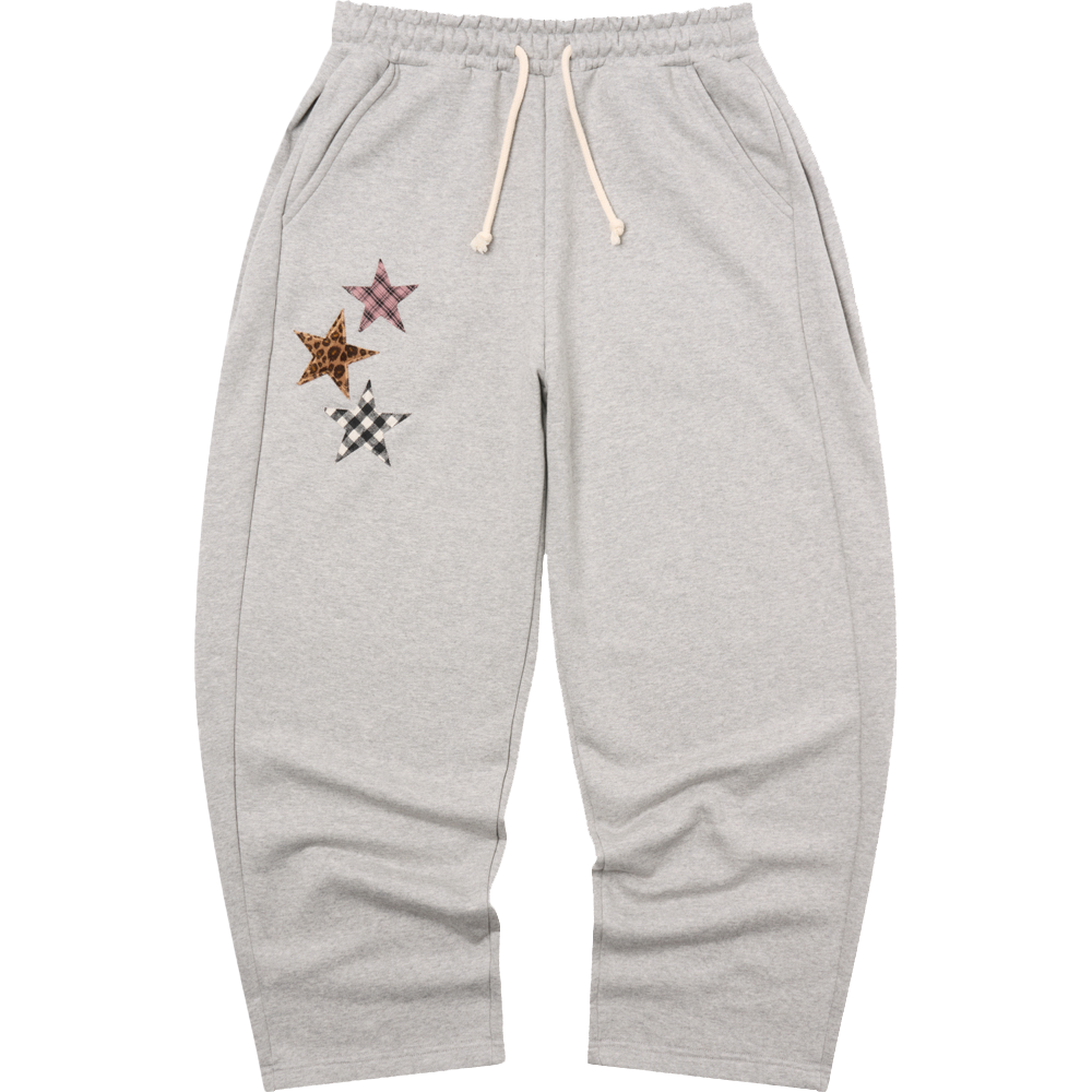 아모우 믹스 스타 아플리케 스웻 팬츠 그레이(AMOU Mix Star Applique Sweat Pants Gray)