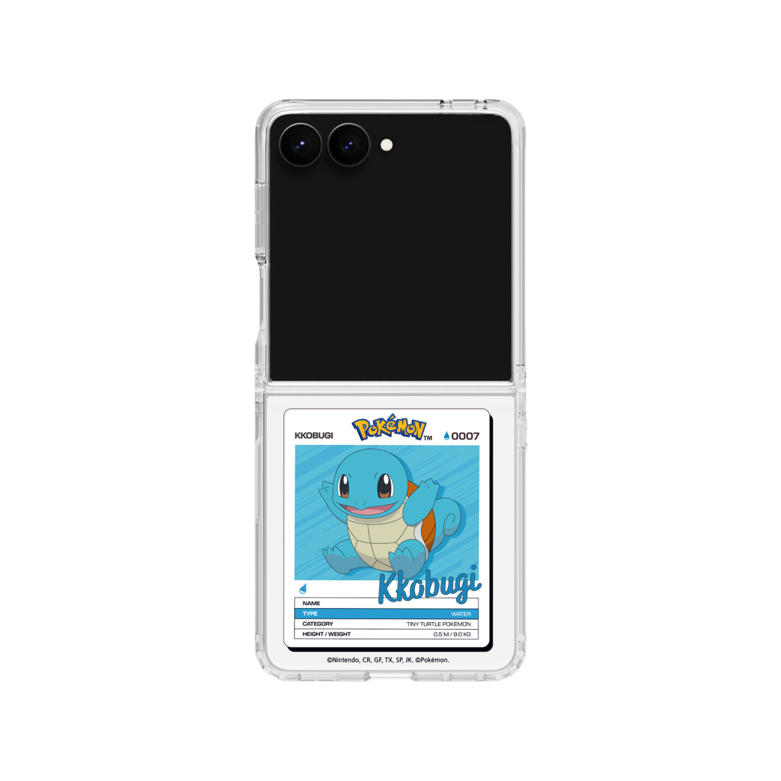 에스엘비에스 포켓몬 꼬부기 네임택 클리어 마그넷 케이스 for Galaxy Z Flip7 Flip8(SLBS Pokémon Squirtle Name tag Clear Magnet Case for Galaxy Z Flip7)