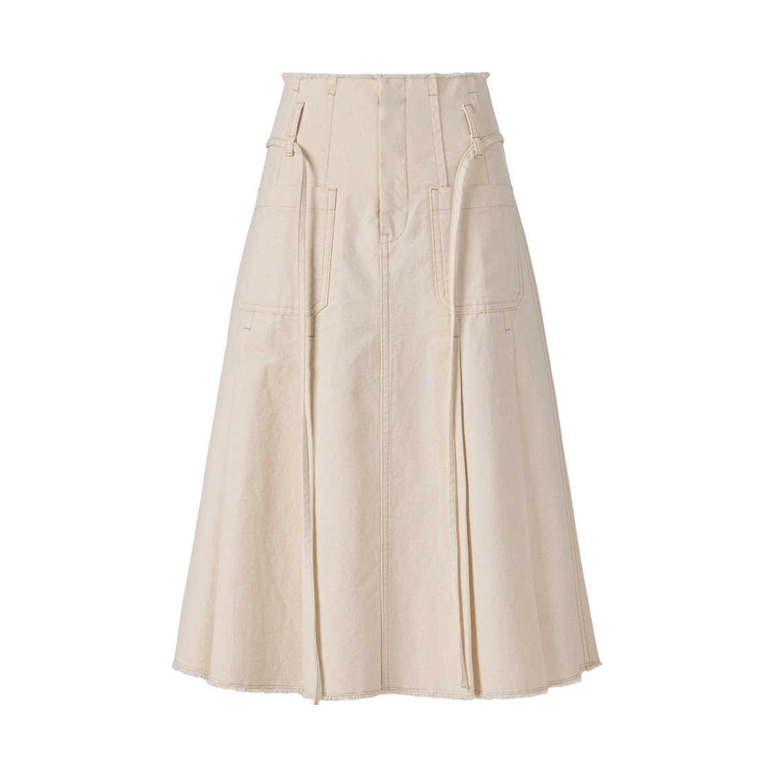 (W) 쿠메 프론트 포켓 플리츠 코튼 스커트 에크루((W) KUME Front Pocket Pleated Cotton Skirt - Ecru)