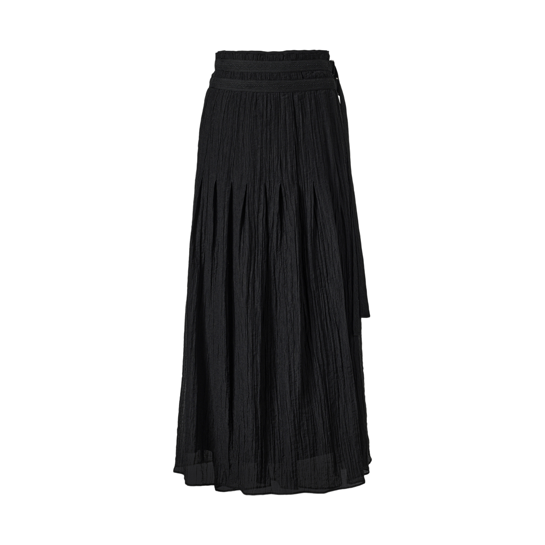 (W) 쿠메 크링클 텐셀 랩 스커트 블랙((W) KUME Crinkled Tencel Wrap Skirt - Black)