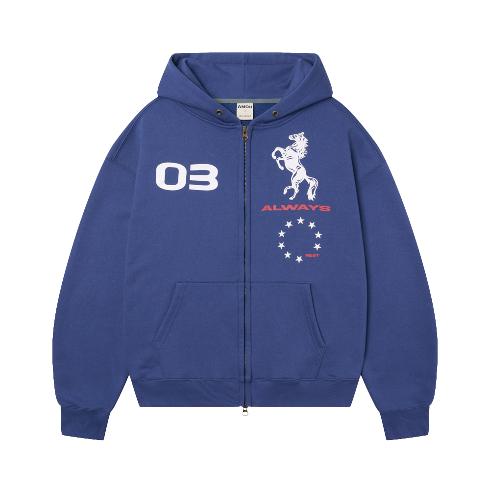 아모우 홀스 후디 집업 블루(AMOU Horse Hoodie Zip-up Blue)