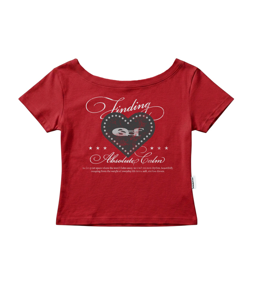 이스케이프프롬 하트 포인트 ESCF 프린트 보트넥 슬림핏 반팔티 화이트멜란지(Escapefrom Heart Point ESCF Print Boat Neck Slim Fit T-Shirt White Melange) - 4