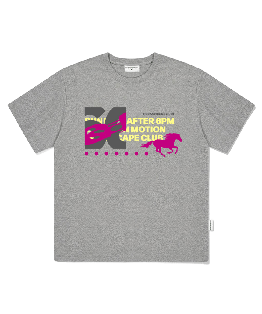이스케이프프롬 6PM 홀스 프린트 오버핏 반팔티 그레이(Escapefrom 6PM Horse Print Oversized T-Shirt Gray)