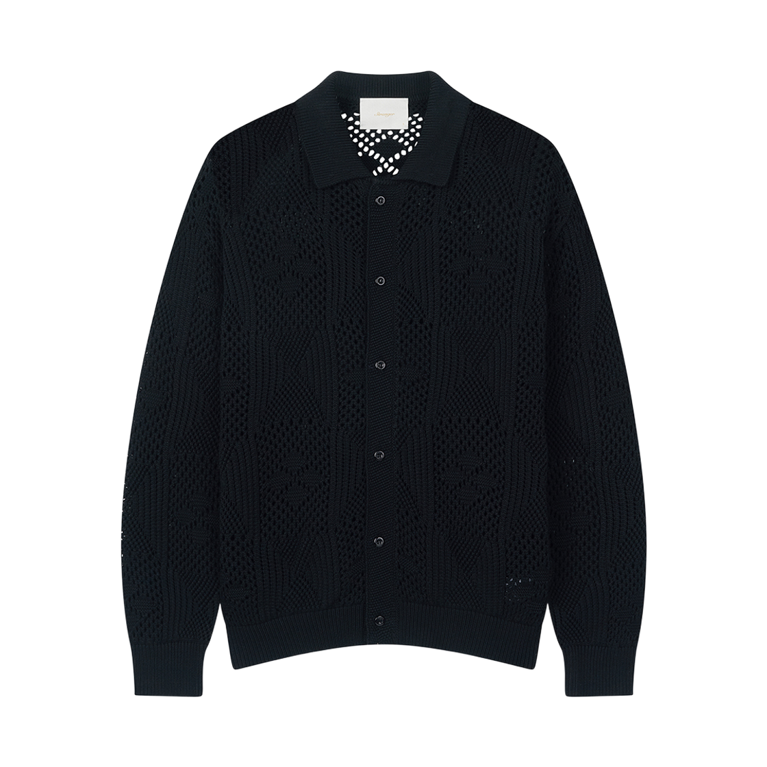 스트레인저 레귤러 핏 텍스처드 코튼 가디건 블랙(Stranger Regular Fit Textured Cotton Cardigan (Black))