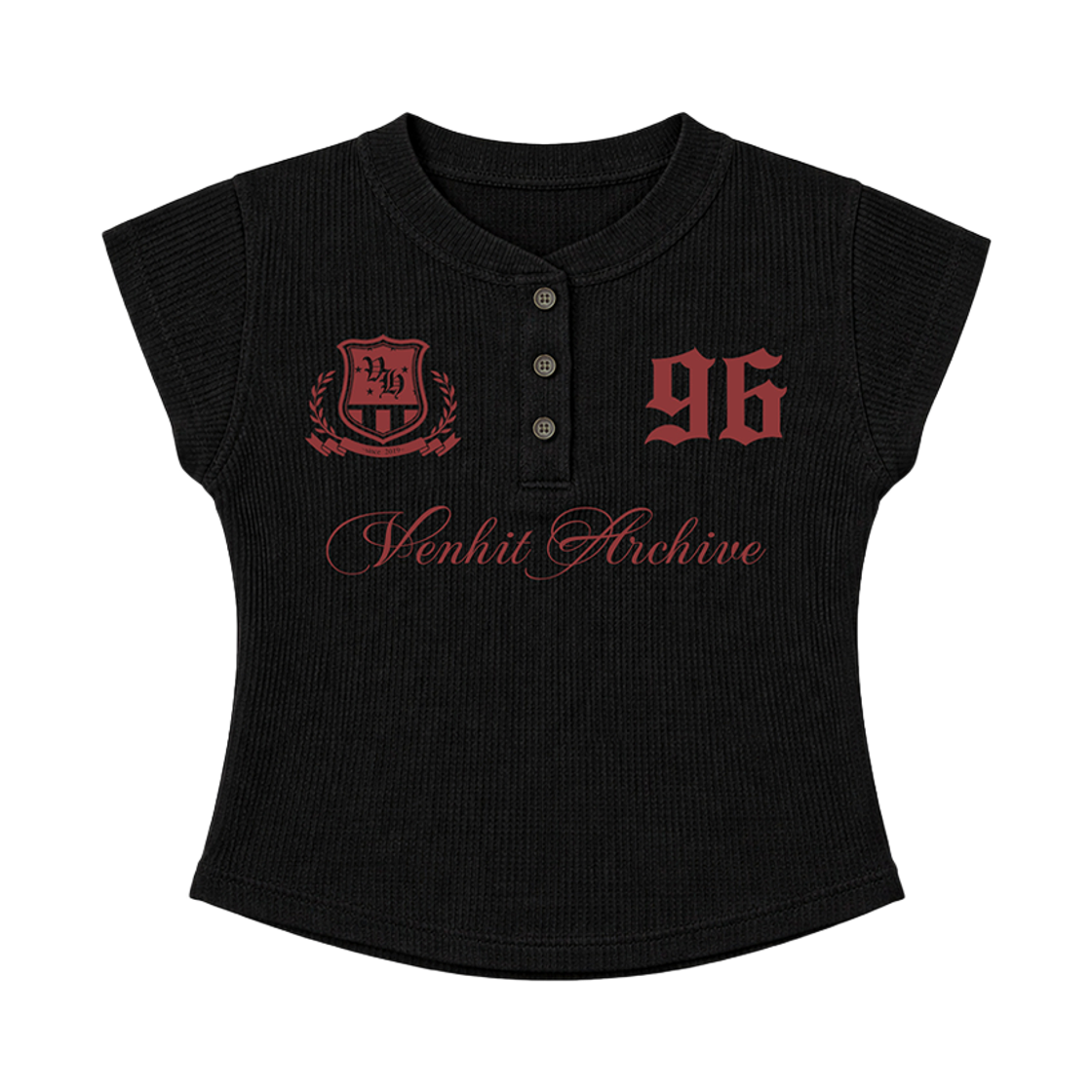 벤힛 아카이브96 헨리넥 와플 슬림핏 티셔츠 블랙(venhit Archive 96 Waffle Henley Slim Fit Short Sleeved T-Shirt Black)