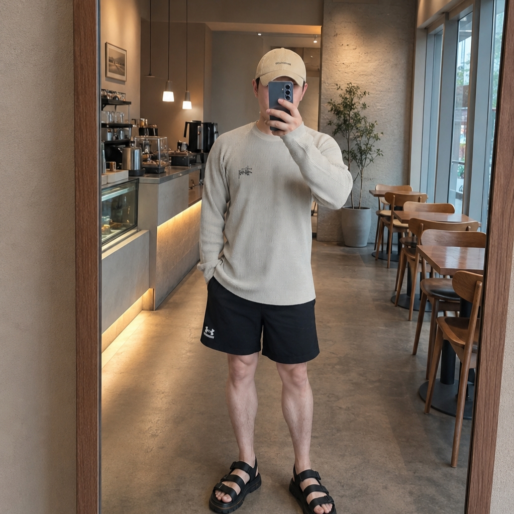 Stussy Raglan Thermal LS Crew Bone 착용 스타일 - 1