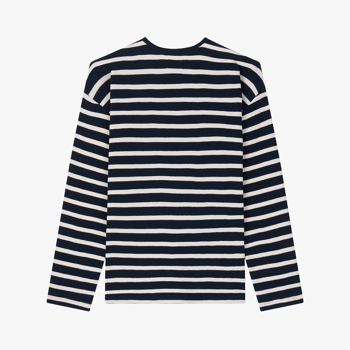 스트레인저 릴렉스 핏 와플 코튼 스트라이프 긴팔 티셔츠 네이비/크림(Stranger Relaxed Fit Waffle Cotton Stripe LS T-Shirt (Navy/Cream)) - 2