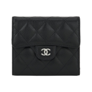 Chanel Small Classic Flap Wallet Grained Calfskin & Silver Black