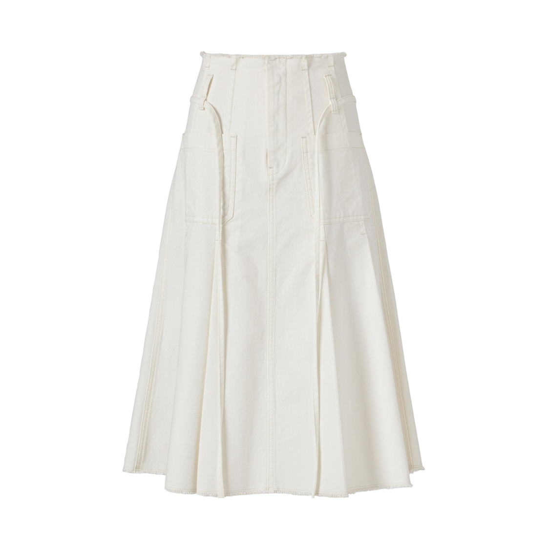 (W) 쿠메 프론트 포켓 플리츠 코튼 스커트 아이보리((W) KUME Front Pocket Pleated Cotton Skirt - Ivory) - 1
