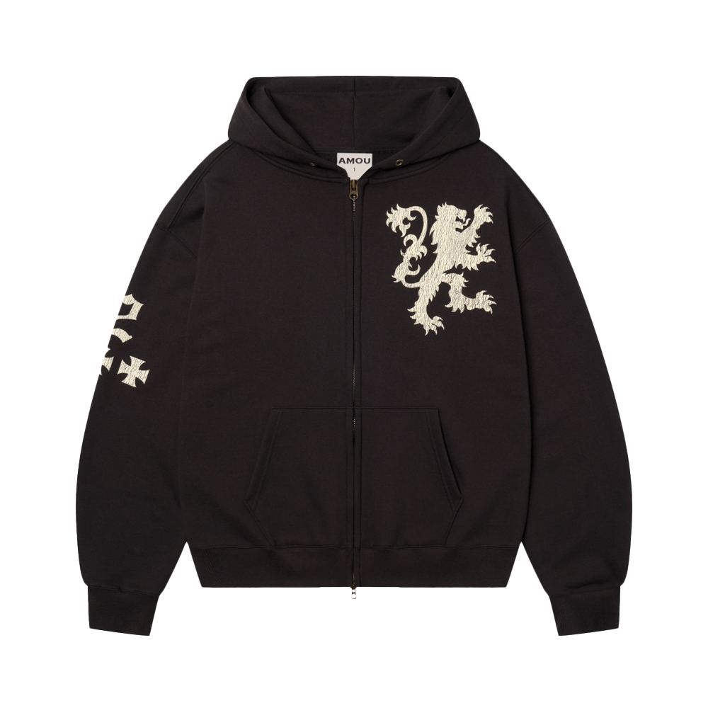 아모우 라이언 후디 집업 블랙(AMOU Lion Hoodie Zip-up Black)