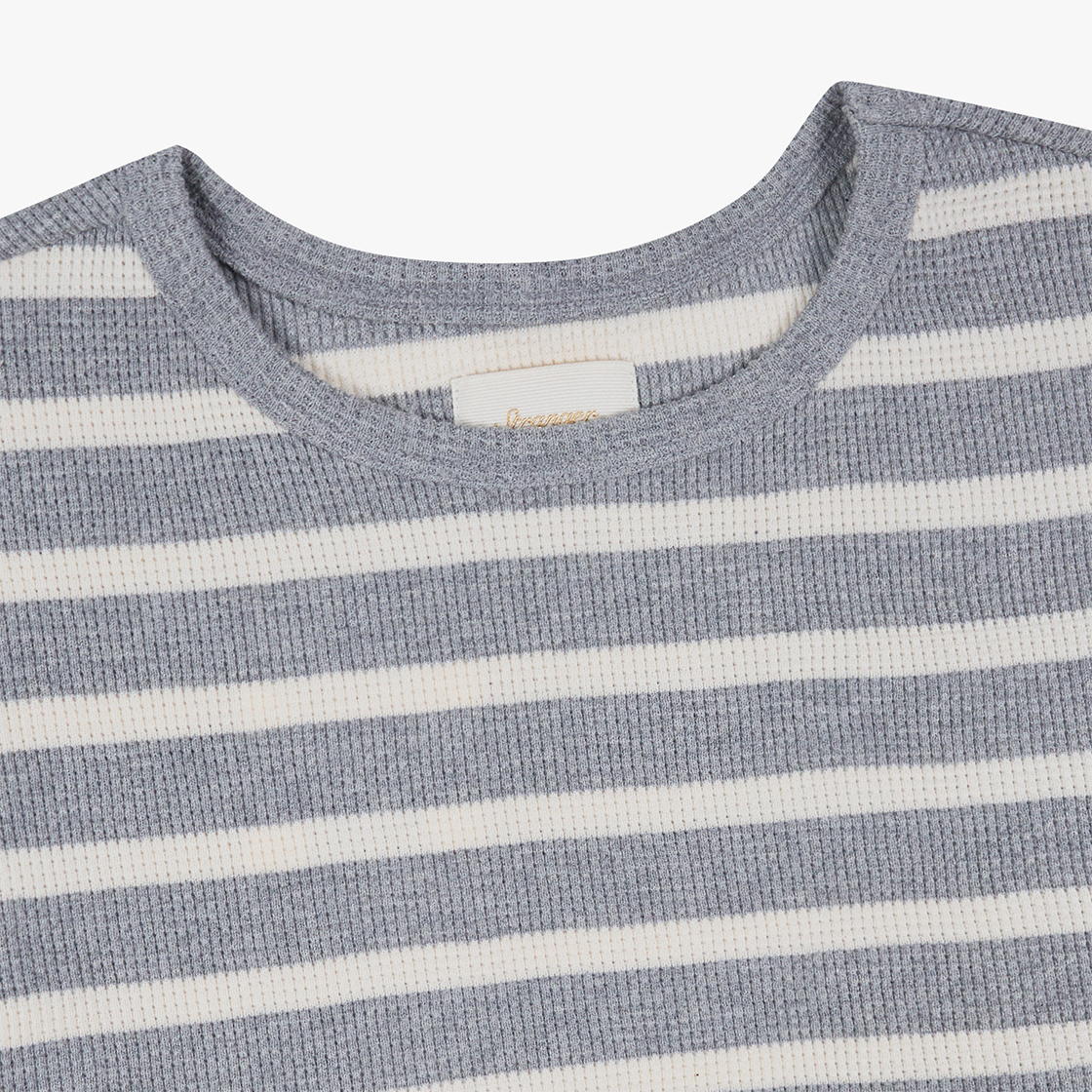 스트레인저 릴렉스 핏 와플 코튼 스트라이프 긴팔 티셔츠 라이트 그레이(Stranger Relaxed Fit Waffle Cotton Stripe LS T-Shirt (Light Gray)) - 3