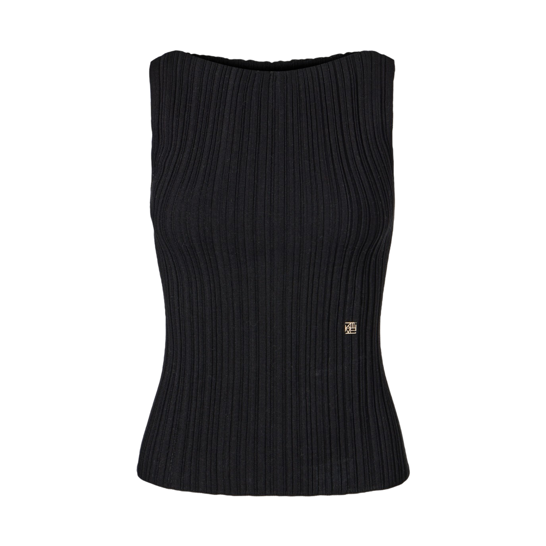 KM-26SS-SW01BK (W) KUME Ribbed Pleated Sleeveless Sweater - Black