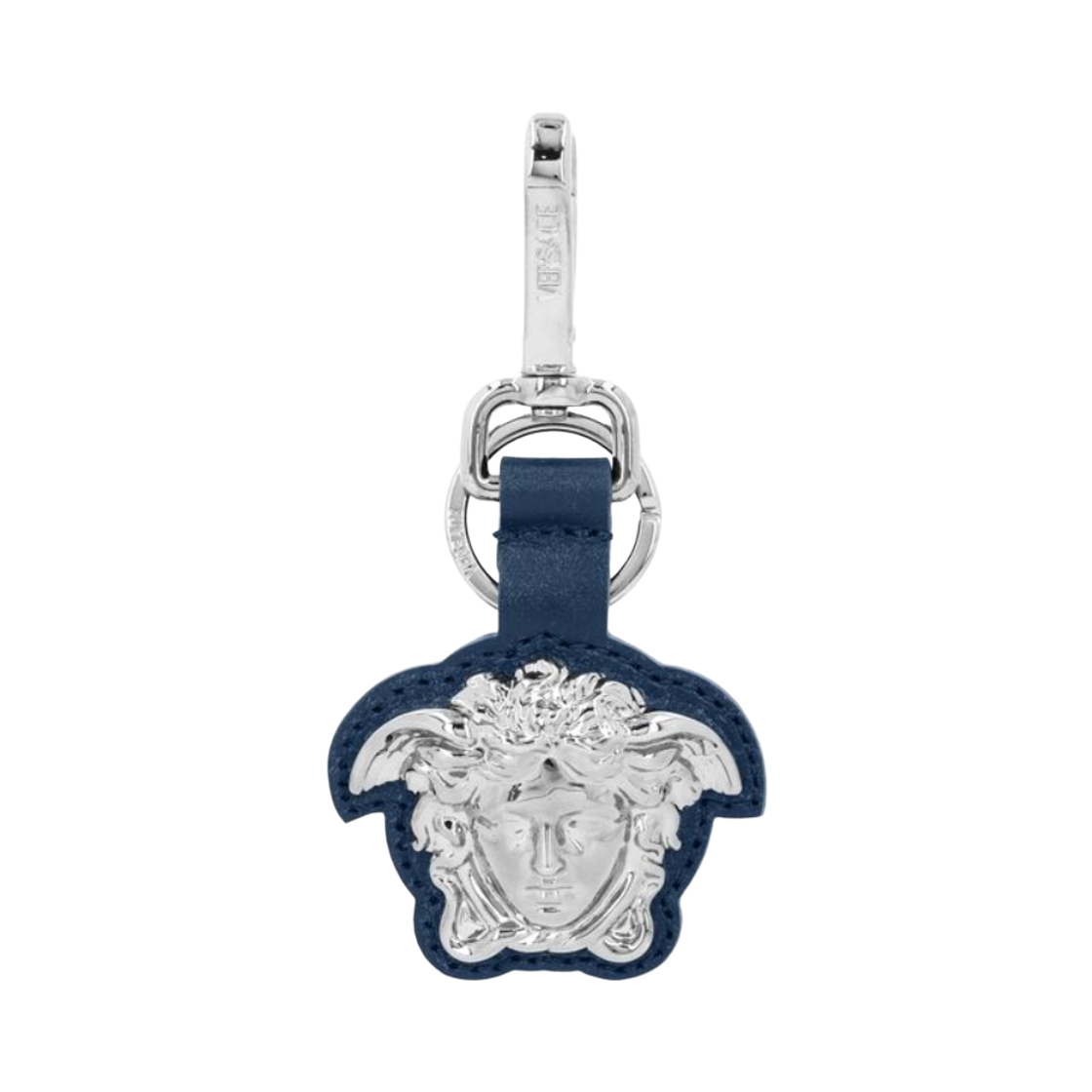 1020667-1A00551-1UO6P Versace La Medusa Leather Keychain Blue