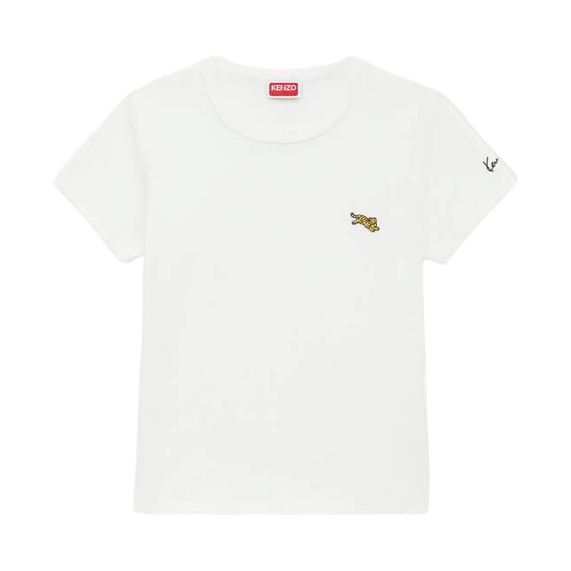 FG62TS2794SG-02 (W) Kenzo Jumping Tiger Embroidered T-Shirt in Cotton Off White