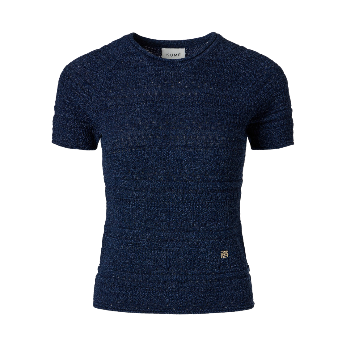 (W) 쿠메 크로셰 숏 슬리브 스웨터 네이비((W) KUME Crochet Short Sleeved Sweater - Navy) - 1