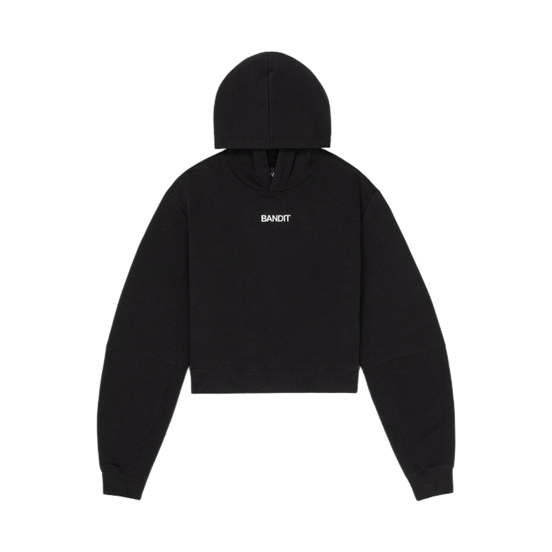 (W) 밴딧 러닝 스티치 로고 크롭 후드 블랙((W) Bandit Running Stitch Logo Cropped Hoodie Black)