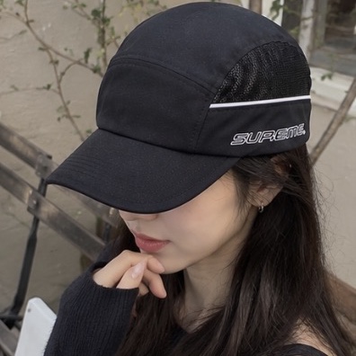 Supreme Side Mesh Piping Camp Cap Black - 26SS 착용 스타일