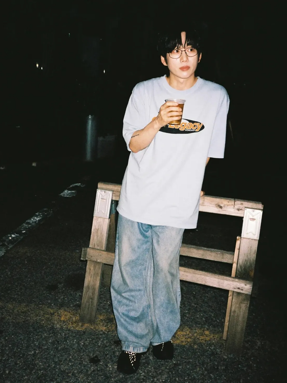 Stussy x Our Legacy Work Shop Swirl Pigment Dyed T-Shirt Baby Blue 착용 스타일