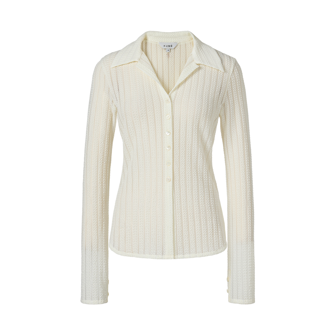 (W) 쿠메 레이스 카라 롱 슬리브 블라우스 아이보리((W) KUME Lace Collared Long Sleeve Blouse  - Ivory) - 1