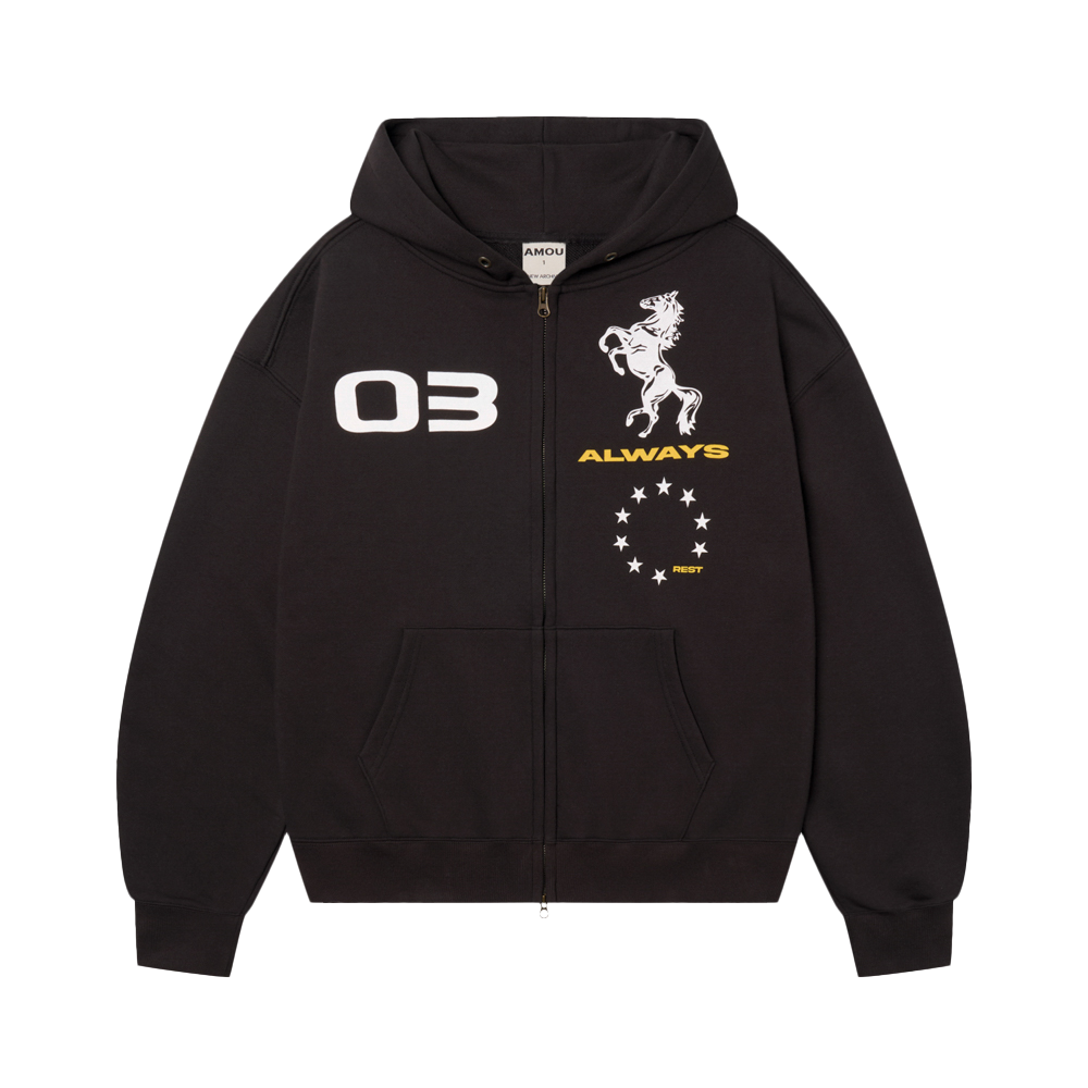아모우 홀스 후디 집업 블랙(AMOU Horse Hoodie Zip-up Black)