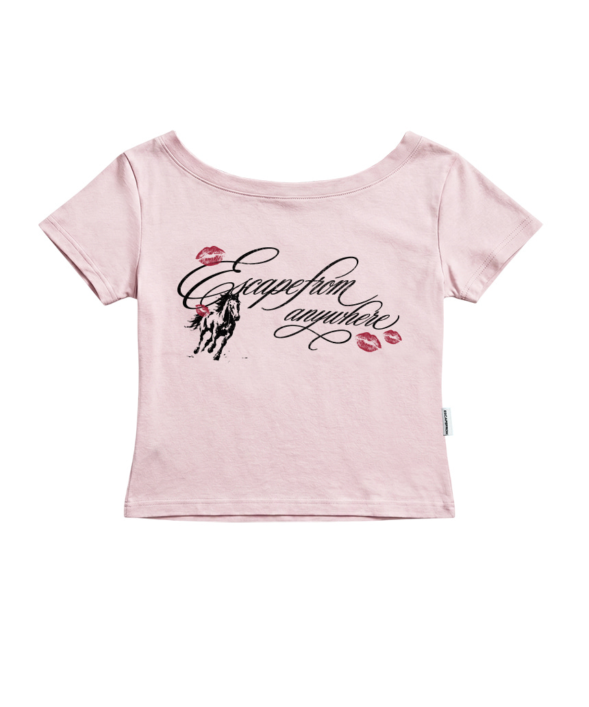 이스케이프프롬 키스 홀스 레터링 프린트 보트넥 슬림핏 반팔티 화이트(Escapefrom Kiss Horse Lettering Print Boat Neck Slim Fit T-Shirt White) - 3