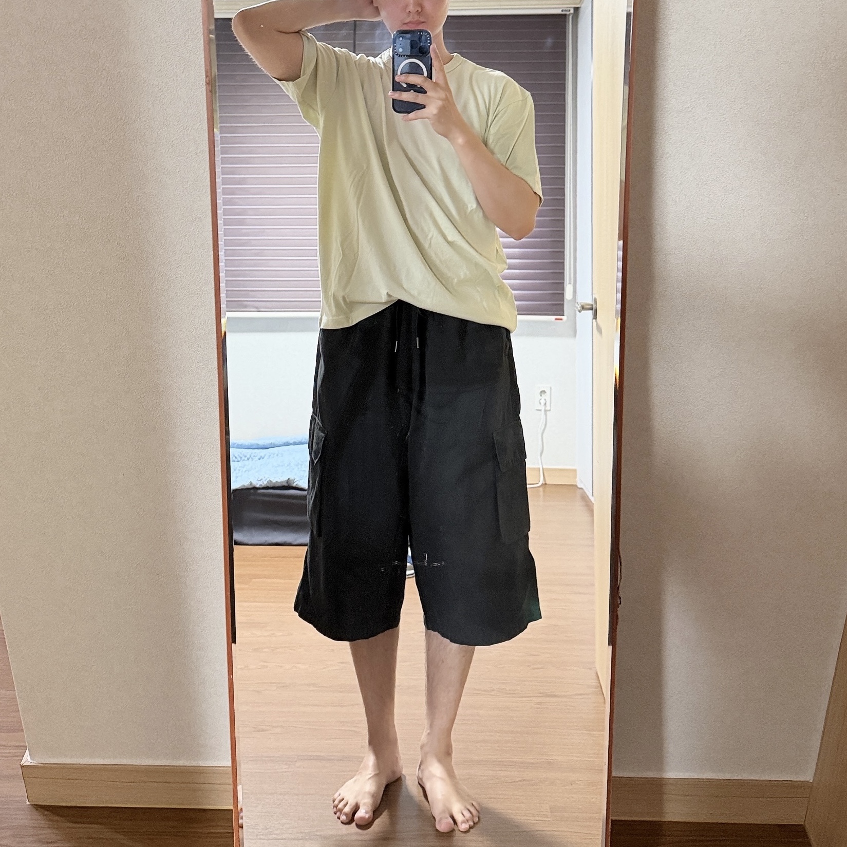 Polyteru Human Index Human Basica T-Shirt Lemon, Polyteru Human Index index 1/2 Cargo Pants Black 착용 스타일 - 2