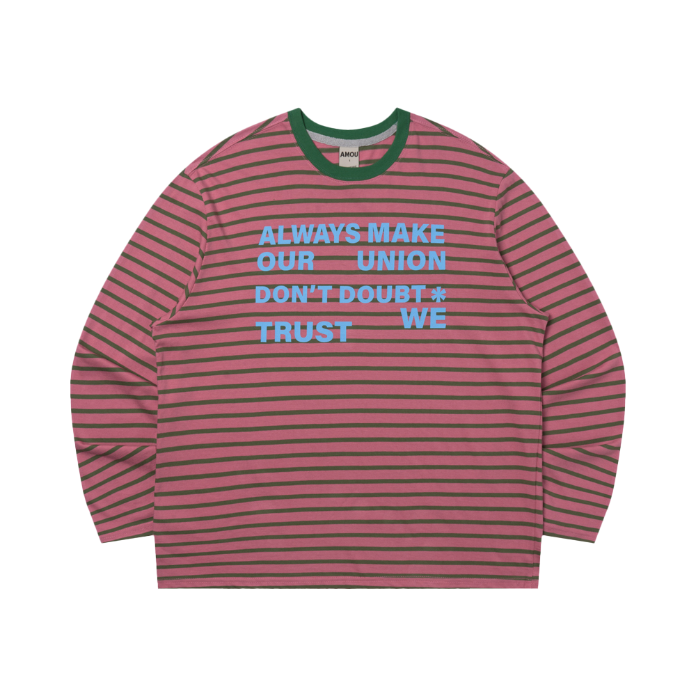 아모우 레터링 스트라이프 롱슬리브 핑크(AMOU Lettering Stripe Long Sleeve Pink)