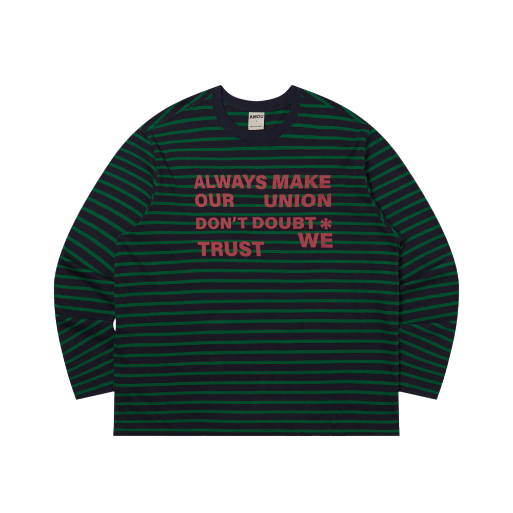 아모우 레터링 스트라이프 롱슬리브 그린(AMOU Lettering Stripe Long Sleeve Green)