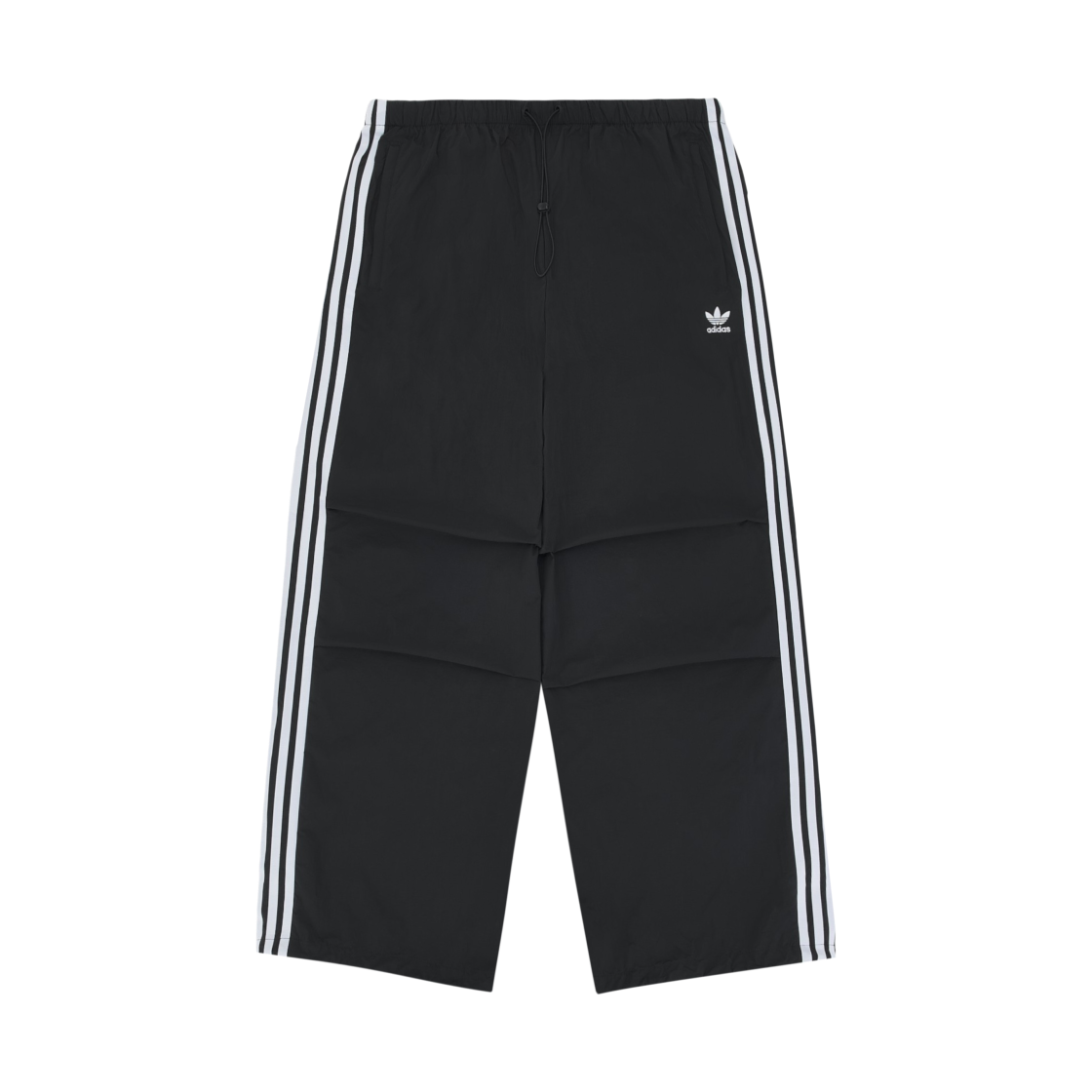 (W) 아디다스 삼선 우븐 파라슈트 팬츠 블랙 - KR 사이즈((W) Adidas 3-Stripes Woven Parachute Pants Black - KR Sizing)