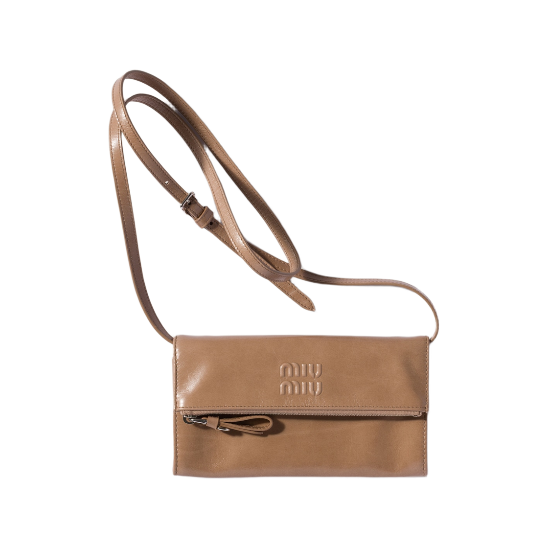 5MT048-2A44-F0770 Miu Miu Shoulder Strap Leather Pouch Cameo