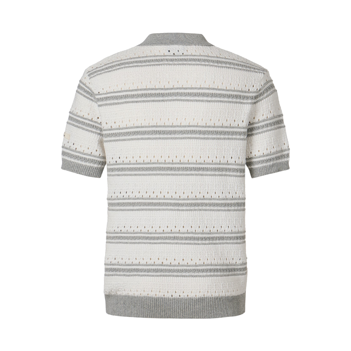 쿠메 스트라이프 크로셰 폴로 니트 탑 그레이(KUME Striped Crochet Polo Knit Top - Gray) - 2