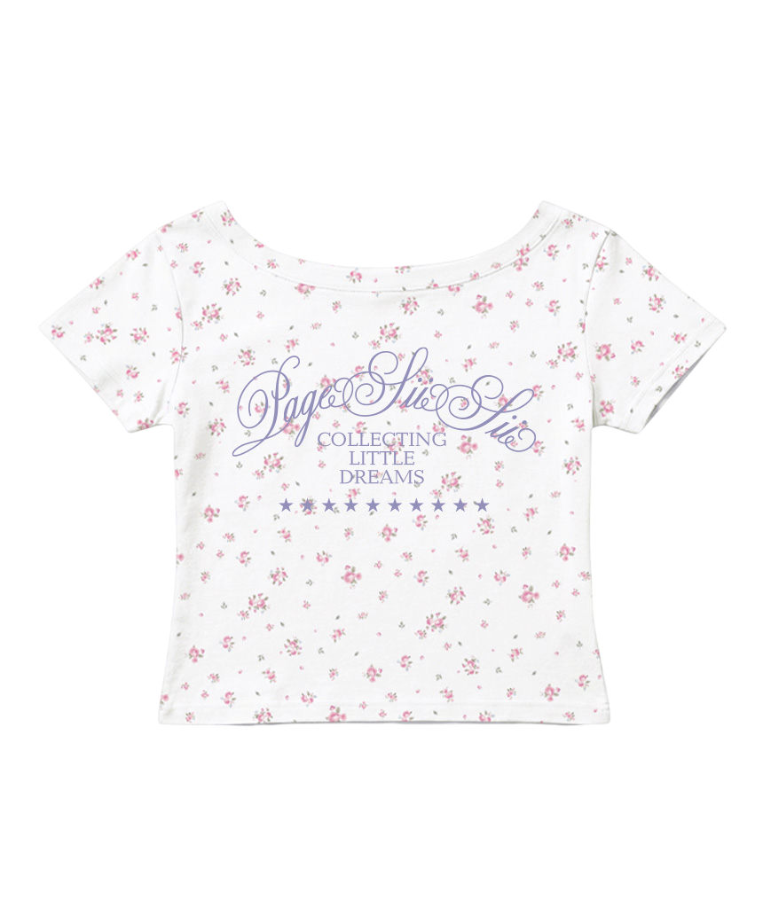 페이지시시 콜렉팅 리틀 드림스 프린팅 플라워 원숄더 슬림핏 반팔티 화이트(pagesiisii Collecting Little Dreams Flower Print One-Shoulder Slim Fit T-Shirt White) - 1
