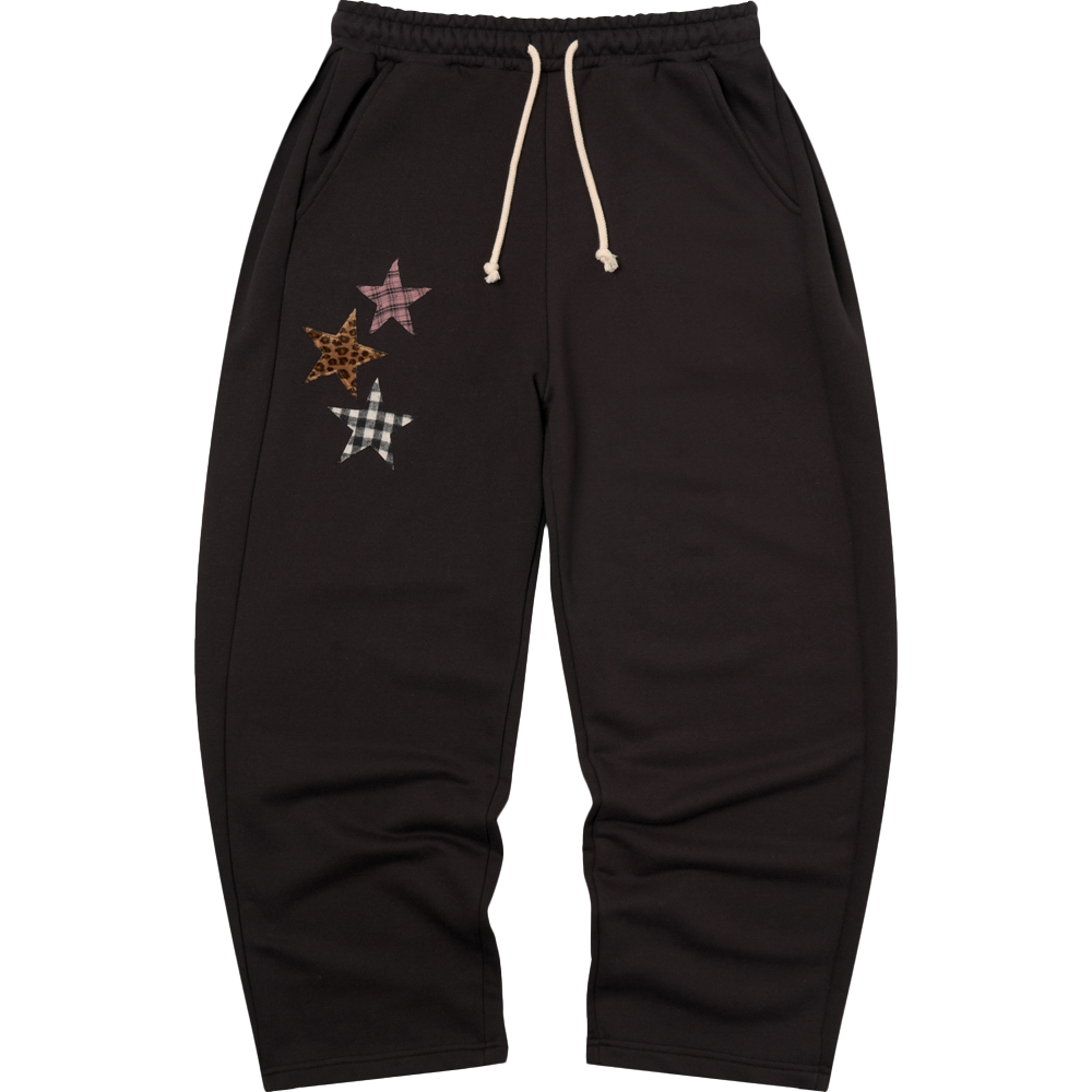 아모우 믹스 스타 아플리케 스웻 팬츠 블랙(AMOU Mix Star Applique Sweat Pants Black)
