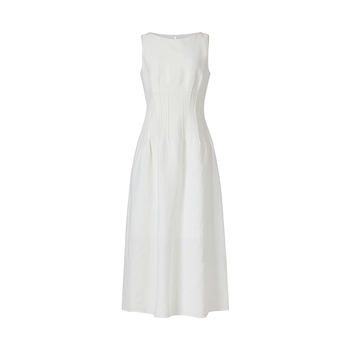 KM-26SS-OP01IV (W) KUME Linen Boat-Neck Pintucked Dress - Ivory