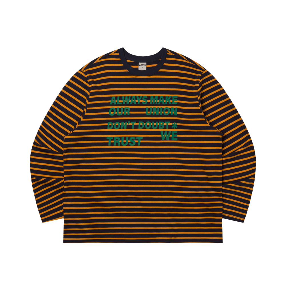 아모우 레터링 스트라이프 롱슬리브 오렌지(AMOU Lettering Stripe Long Sleeve Orange)