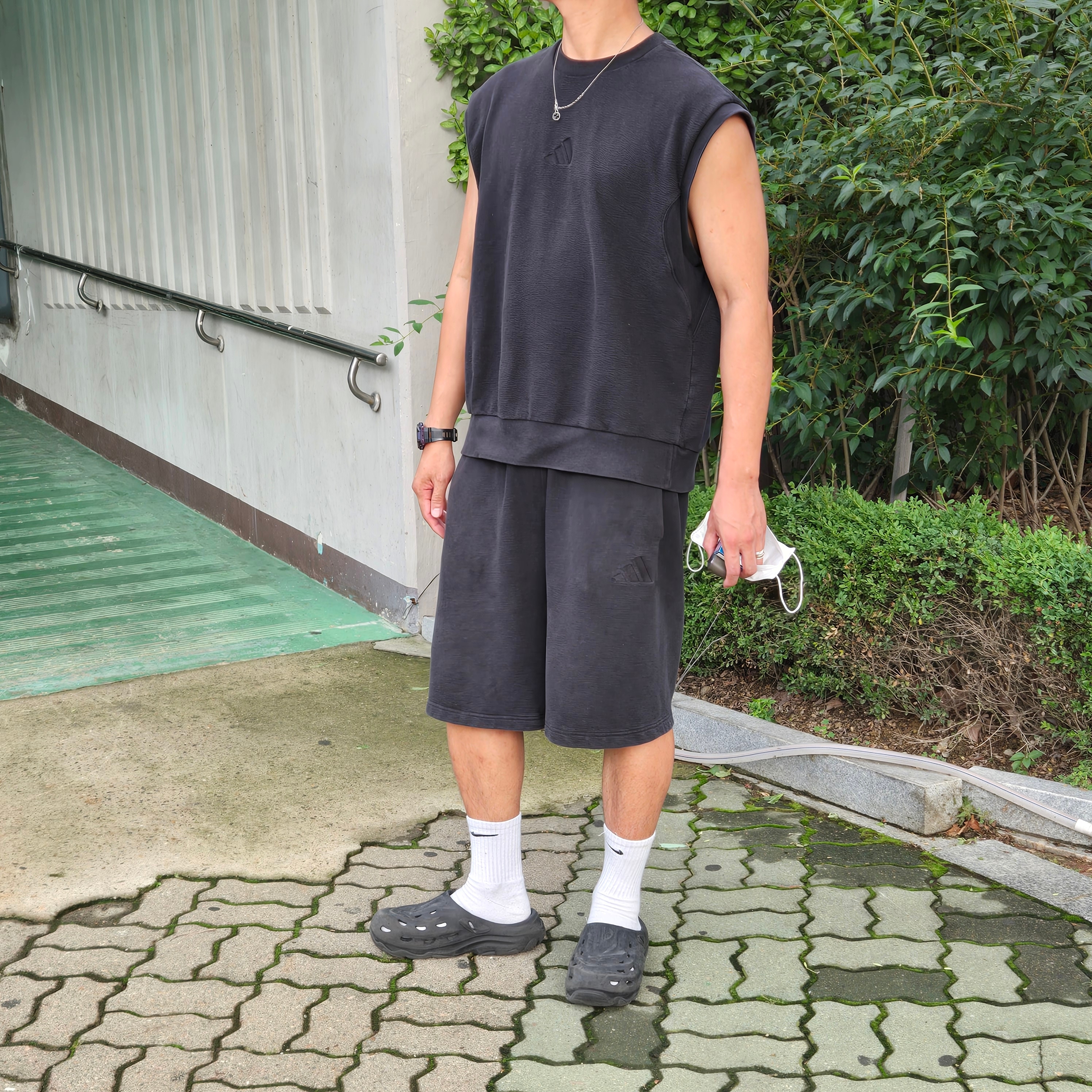Adidas Elevated All SZN Cloud Jersey Sleeveless Crew T-Shirt Black - KR Sizing, Adidas Elevated All SZN Cloud Jersey Shorts Black - KR Sizing 착용 스타일 - 4